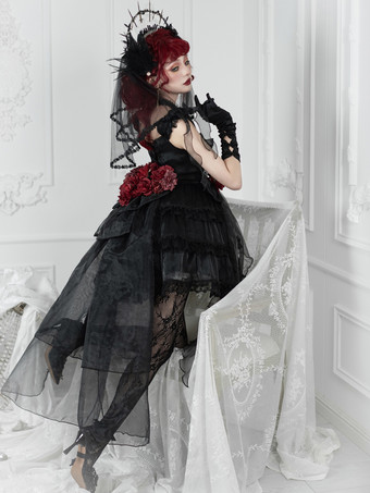 黒ロリータポリエステルノースリーブジャンパーロリータドレス