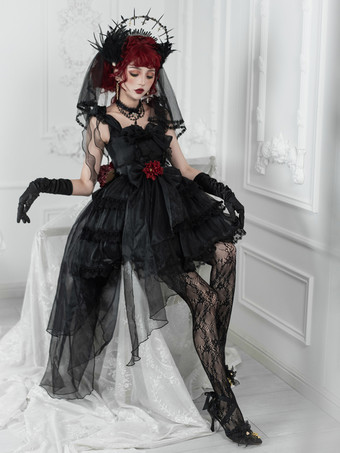 黒ロリータポリエステルノースリーブジャンパーロリータドレス