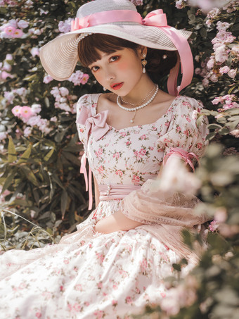 スイートロリータドレス ポリエステル半袖リボンドレス スイートロリータドレス