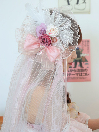 ロリータ ウェディングドレス ロリータ アクセサリー ライトスカイブルー レース フラワー レース 帽子 その他