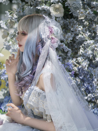 ロリータ ウェディングドレス ロリータ アクセサリー ライトスカイブルー レース フラワー レース 帽子 その他