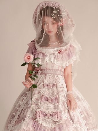 LavandeRobe Lolita douce en polyester manches courtes robe de mariée Lolita robe de mariée
