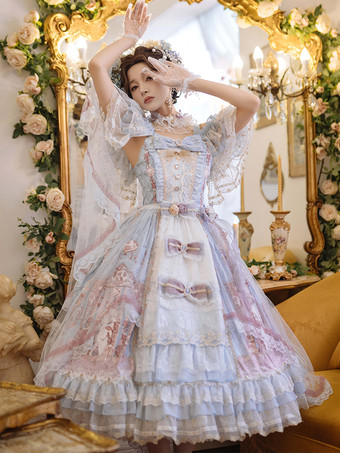 スイートロリータドレスポリエステルノースリーブロリータウェディングドレス花嫁ロリータドレス