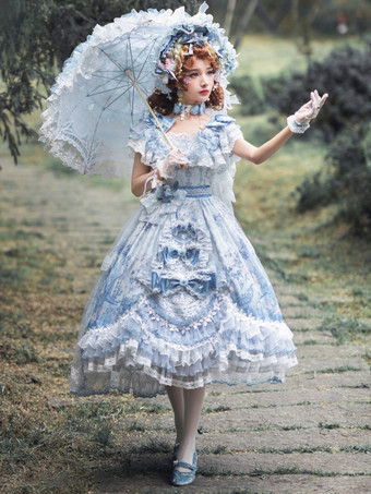 Robe Lolita douce en polyester manches courtes robe de mariée Lolita robe de mariée
