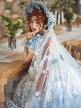 Robe Lolita douce en polyester manches courtes robe de mariée Lolita robe de mariée