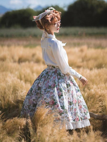 ロココスタイル ロリータ ブラウス ロリータ トップ フリル リボン 長袖 ブラウス ホワイト ロリータ シャツ