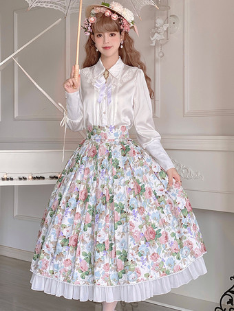 ロココスタイル ロリータ ブラウス ロリータ トップ フリル リボン 長袖 ブラウス ホワイト ロリータ シャツ