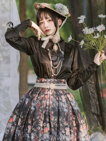 ブラック ロココスタイル ロリータ ブラウス ロリータ トップ フリル リボン 長袖 ブラウス ホワイト ロリータ シャツ