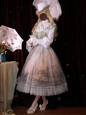 クラシック ロリータ ドレス シフォン フリル ノースリーブ ロリータ ドレス 花柄 クラシック ブルー