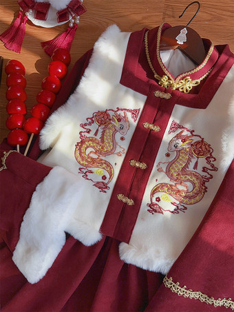 中国風ロリータドレスフリル長袖ポリエステル中国風レッド中国風ロリータ