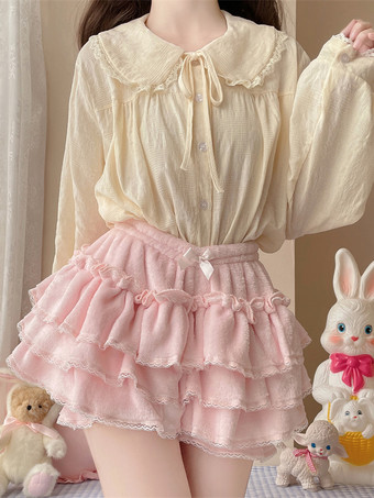 スイートロリータブルマフリルレースピンクロリータショーツ