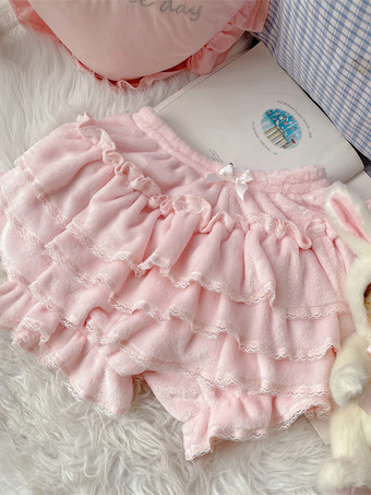スイートロリータブルマフリルレースピンクロリータショーツ