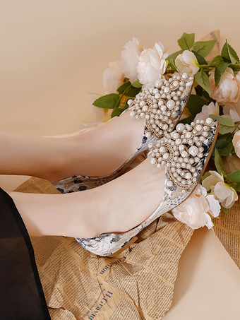 ブライダルシューズ ブライダルフラット PUレザー ポインテッドトゥ パール