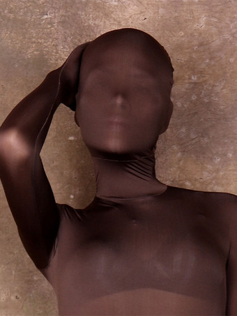 セクシーなキャットスーツ コーヒーブラウン 長袖 パーカー ライクラ スパンデックス トップス