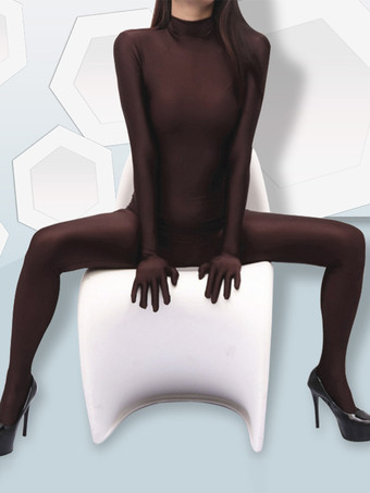 セクシーなキャットスーツ コーヒーブラウン ライクラ 長袖 コスチューム