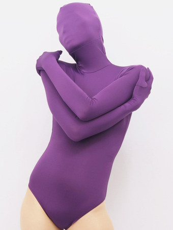 パープル セクシーなスーツ トライアングル ワンピース 高弾性 ポリエステル ボディスーツ ジャンプスーツ