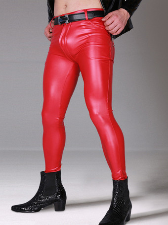 メンズタイツ PU モーターサイクル スモールレッグパンツ ステージウェア タイトパンツ
