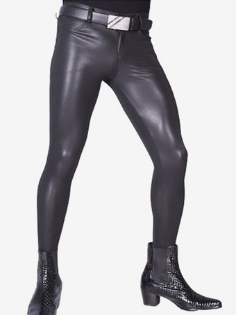 ブラック メンズタイツ モーターサイクル パテントレザー スモールレッグ ステージウェア タイトパンツ