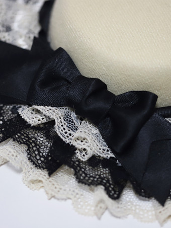 クラシック ロリータ ハット ブラック リボン フリル アクセサリー レース ロリータ アクセサリー