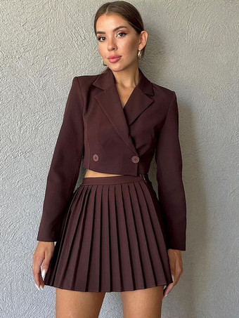 Coffee Brown Skirt Set Crop Top And Mini Skirt 2 Pieces Set