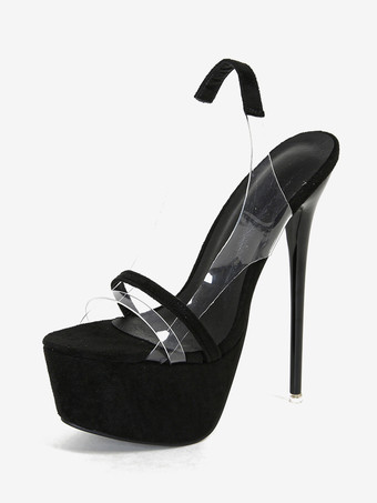 ブラック レディースセクシーサンダル プラットフォーム オープントゥ スティレットヒール セクシーシューズ