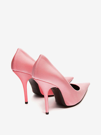 レディース ハイヒール サテン パープル ポインテッドトゥ スティレットヒール パンプス