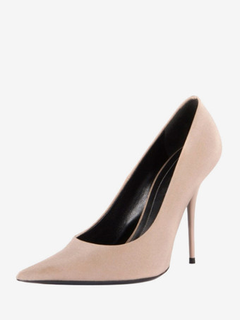 ライト アプリコットレディース ハイヒール サテン パープル ポインテッドトゥ スティレットヒール パンプス