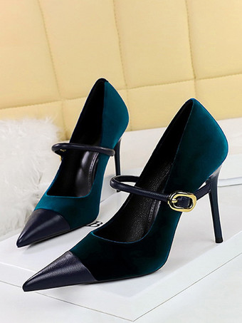 ロイヤルブルーレディース ハイヒール スティレットヒール スエード レザー パンプス