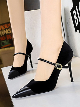 ブラック レディース ハイヒール スティレットヒール スエード レザー パンプス