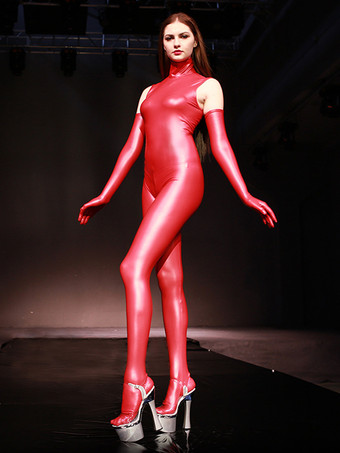 セクシーなキャットスーツ レディース アンモニア ボディスーツ ハイカラー パフォーマンス ジャンプスーツ