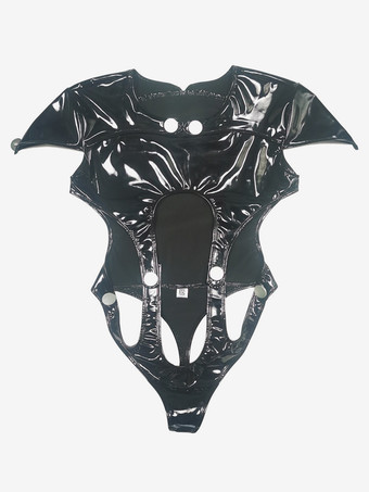 ブラック セクシーな全身タイツコスチューム ショートボディスーツ パテントレザージャンプスーツ