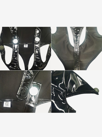 セクシーな全身タイツコスチューム ショートボディスーツ パテントレザージャンプスーツ