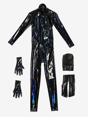 ブラック メンズ 全身タイツ キャットスーツ アンモニア フルカバー ボディスーツ パテントレザー ジャンプスーツ