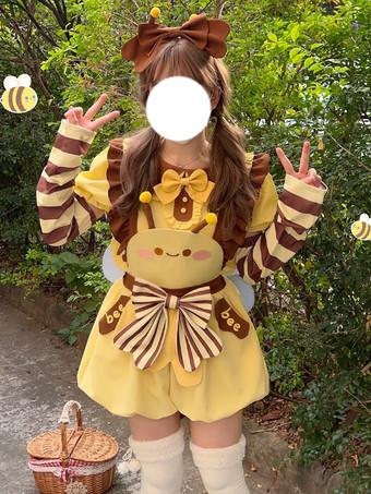 甘いロリータワンピース レースリボンアイドル衣装 黄色 甘いロリータワンピース レースリボンアイドル衣装 黄色