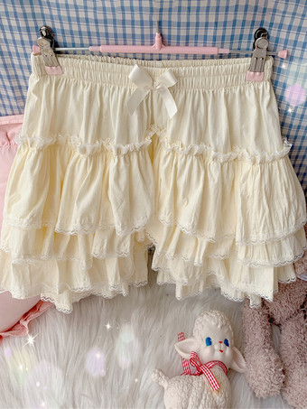 アイボリー 甘いロリータ ブルマ フリル ルーズ ホワイト ロリータ ショーツ