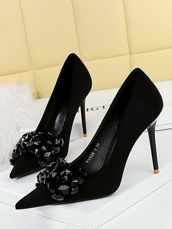 ブラック レディース ハイヒール スティレットヒール パンプス スエード レザー