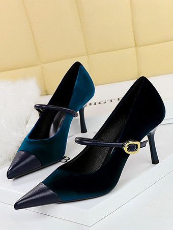 ロイヤルブルーレディース ハイヒール スティレットヒール スエード レザー パンプス