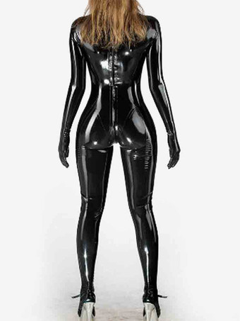 女性用ゼンテールキャットスーツ ラテックス アンモニア パテントレザー ジャンプスーツ