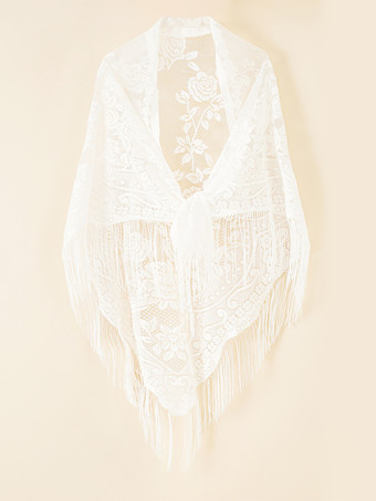 アイボリー メッシュポンチョ 刺繍 デイリーカジュアルケープ
