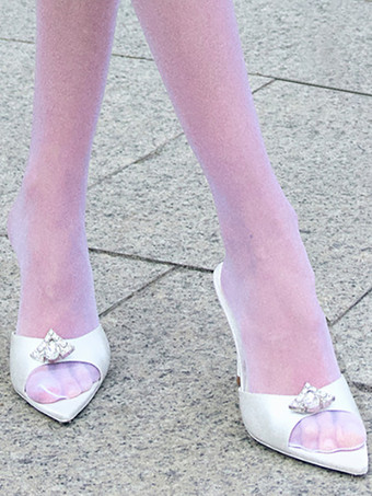 De mujer Pedrería Punta Puntiaguda Satén Sandalias Tacón Stiletto Negro