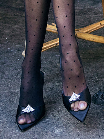 De mujer Pedrería Punta Puntiaguda Satén Sandalias Tacón Stiletto Negro