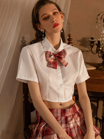 Gonna top girocollo in fibra di poliestere da donna in costume da scolaretta sexy
