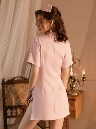 ナースコスチューム セクシー ハロウィン ホワイト レディース ポリエステル ハート柄 ドレス Tバック