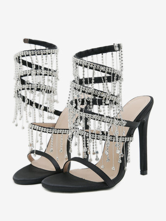 レディース ヒール サンダル ラウンドトゥ スティレットヒール PU レザー サンダル