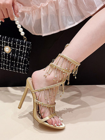 レディース ヒール サンダル ラウンドトゥ スティレットヒール PU レザー サンダル