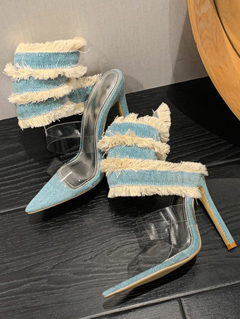 レディース ヒール サンダル ポインテッドトゥ スティレットヒール サンダル キャンバス