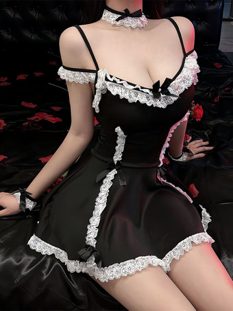 女性セクシーなメイド衣装レディースドレスニーハイソックスサーヴァントガールコスチューム