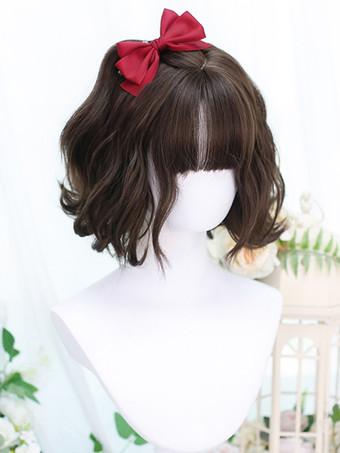 ROCOCO スタイル ロリータウィッグ ショート 編み込み 耐熱ファイバー コーヒーブラウン ロリータ アクセサリー