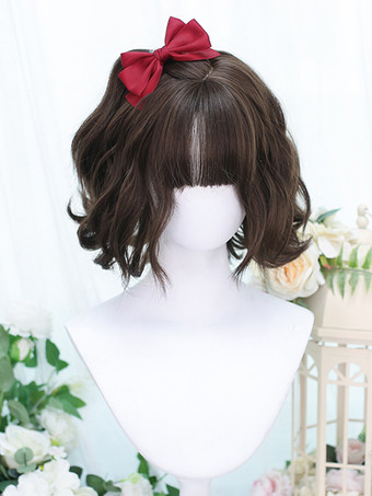 ROCOCO スタイル ロリータウィッグ ショート 編み込み 耐熱ファイバー コーヒーブラウン ロリータ アクセサリー