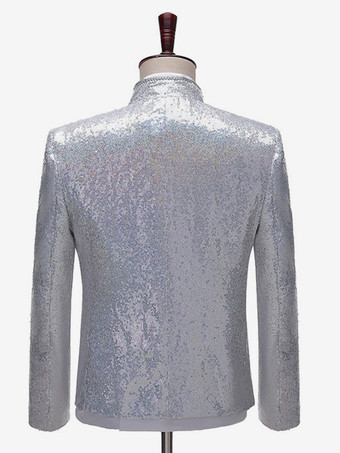 シルバー ヴィンテージ トップ フリンジ ボタン スパンコール 長袖 DJ ステージ パフォーマンス ナイトクラブ スパンコール タッセル